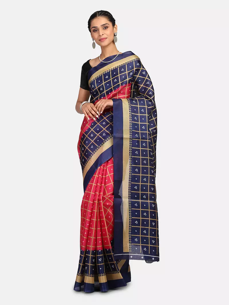 Pink Printed Art Silk Saree With Blouse