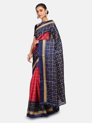 Pink Printed Art Silk Saree With Blouse 3