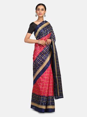 Pink Printed Art Silk Saree With Blouse 4