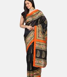 Black Printed Art Silk Saree With Blouse