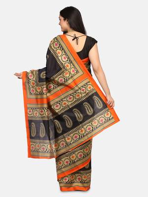 Black Printed Art Silk Saree With Blouse 4