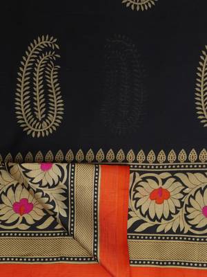 Black Printed Art Silk Saree With Blouse 5