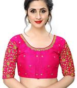 Pink Colour Rose Flower Embroidery and Sequins Work Design Phantom Silk Readymade Blouse Saree For Lehenga Choli