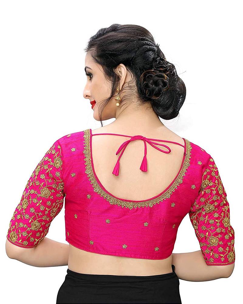 Pink Colour Rose Flower Embroidery and Sequins Work Design Phantom Silk Readymade Blouse Saree For Lehenga Choli