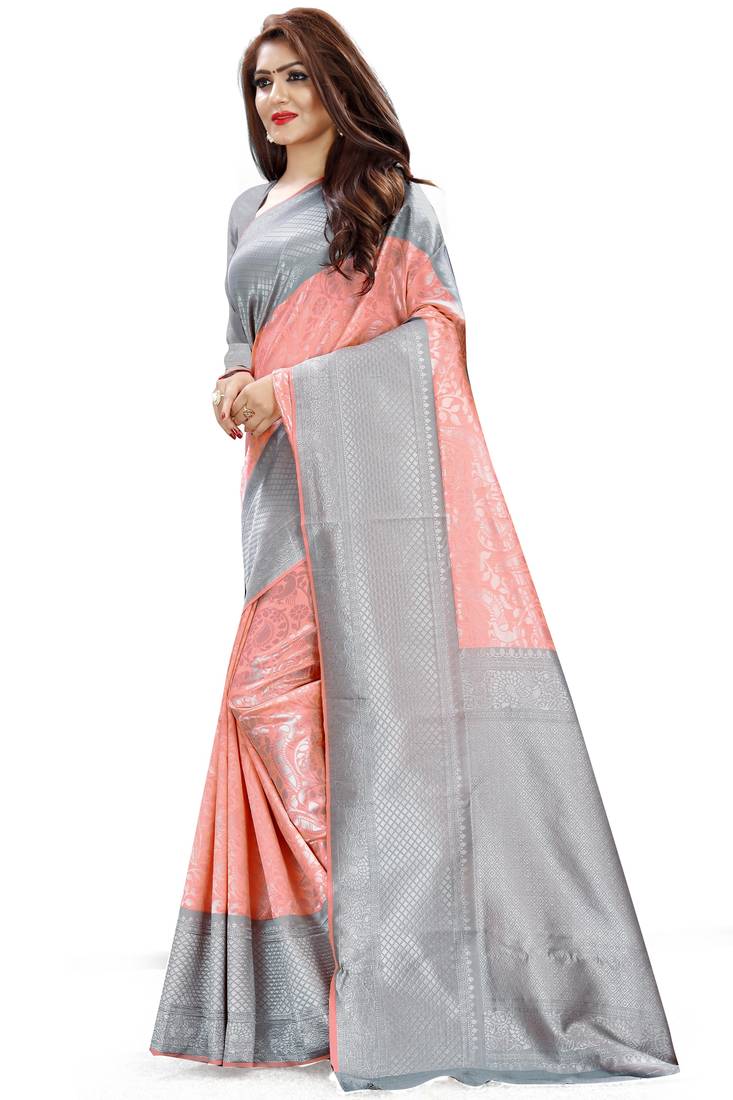 Peach Kanchipuram Silk Saree 