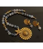 Beautiful Gold Tone Grey Agates Designer Necklace Set Dj28143