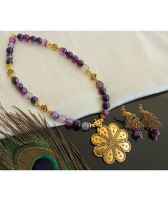 Beautiful Gold Tone Purple Agates Designer Necklace Set Dj28142 1