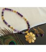 Beautiful Gold Tone Purple Agates Designer Necklace Set Dj28142