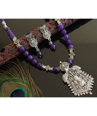 Beautiful Silver Tone Purple Agates Designer Necklace Set Dj28141 1
