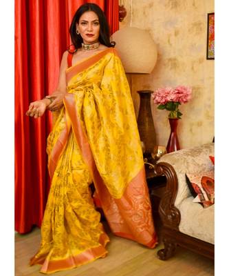 Yellow Designer Party Wear Silk Saree 1