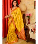 Yellow Designer Party Wear Silk Saree