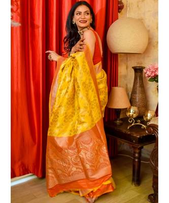 Yellow Designer Party Wear Silk Saree 2