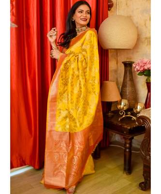 Yellow Designer Party Wear Silk Saree 3