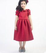 Ruviero Maroon neoprene puffed frock