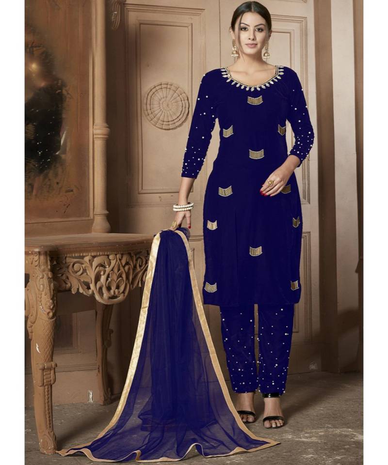 Blue Velvet Punjabi Suits - Vasu Sarees - 3457597 Blue Velvet Punjabi Suits - Vasu Sarees - 3457597