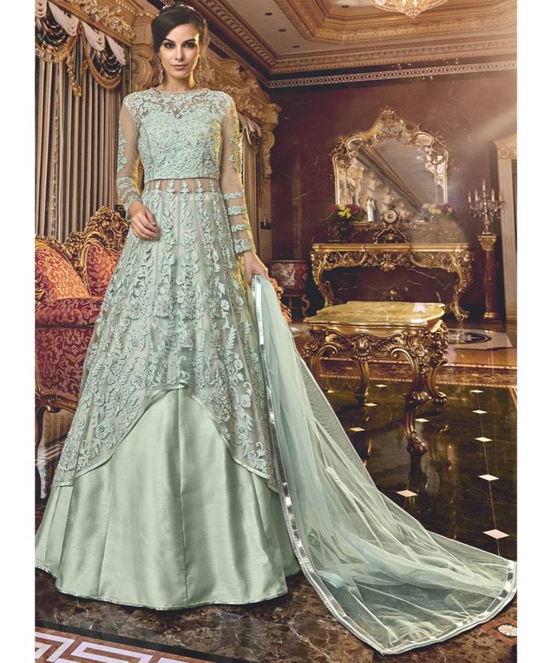 Baby Blue Net Pakistani Salwar Kameez - Vasu Sarees - 3457607
