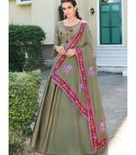 Olive Silk Blend Anarkali Salwar Kameez