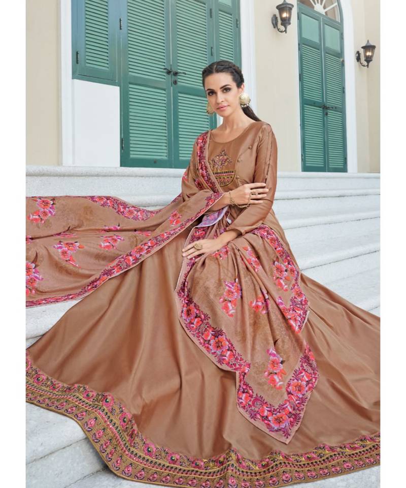 Rosy Brown Pant style Anarkali Semi-Stitched Salwar Kameez main image 0