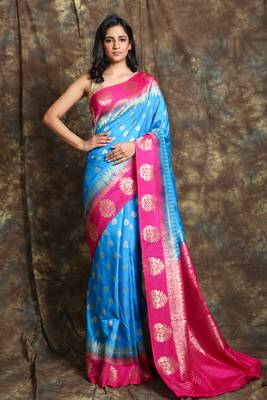 Sky blue woven silk saree with blouse 2