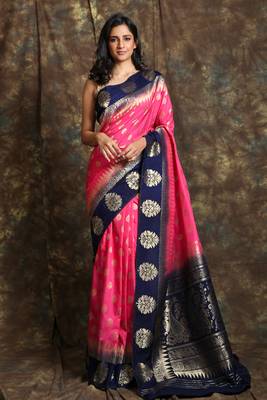 Rose woven silk saree with blouse 1