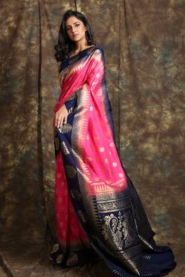 Rose woven silk saree with blouse 2