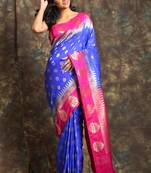 Royal Blue Silk saree with Dark pink pallu