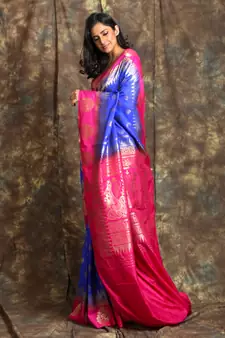 Royal Blue Silk saree with Dark pink pallu
