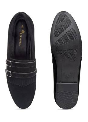 Treemoda Black Suede Monk Strap Shoes For Men 5