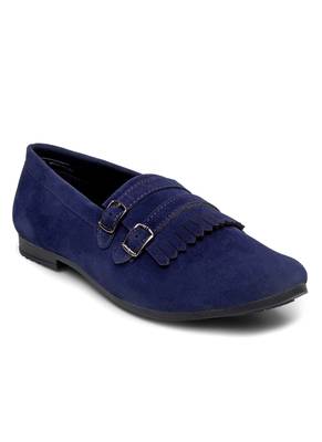 Treemoda Navy Blue Suede Monk Strap Shoes For Men 1
