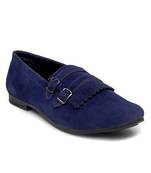 Treemoda Navy Blue Suede Monk Strap Shoes For Men