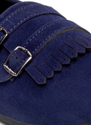 Treemoda Navy Blue Suede Monk Strap Shoes For Men 2