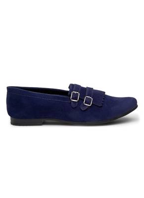 Treemoda Navy Blue Suede Monk Strap Shoes For Men 3