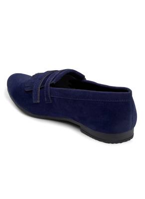 Treemoda Navy Blue Suede Monk Strap Shoes For Men 4