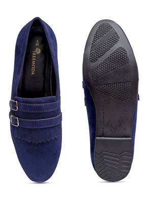 Treemoda Navy Blue Suede Monk Strap Shoes For Men 5