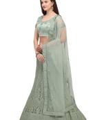 Green embroidered net semi stitched lehenga