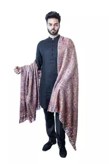 Men's Fine Pure Wool Pashmina Shawl  Kaani Jaal  Extra Soft and Warm Large Elite Luxury Shawl / Lohi / Stole