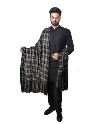 Men's Fine Wool Shawl  Pashmina Check Stripes Pattern  Extra Soft and Warm Shawl / Lohi / Stole 1