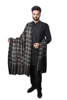 Men's Fine Wool Shawl  Pashmina Check Stripes Pattern  Extra Soft and Warm Shawl / Lohi / Stole