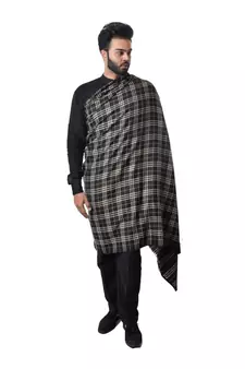 Men's Fine Wool Shawl  Pashmina Check Stripes Pattern  Extra Soft and Warm Shawl / Lohi / Stole