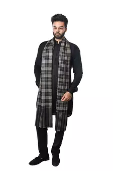 Men's Fine Wool Shawl  Pashmina Check Stripes Pattern  Extra Soft and Warm Shawl / Lohi / Stole