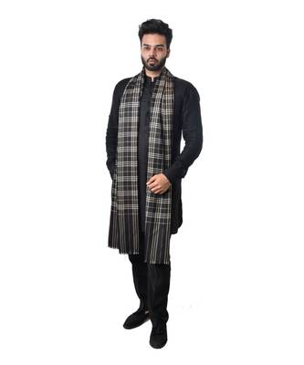 Men's Fine Wool Shawl  Pashmina Check Stripes Pattern  Extra Soft and Warm Shawl / Lohi / Stole 4