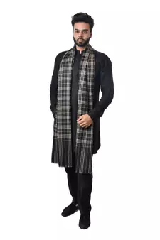 Men's Fine Wool Shawl  Pashmina Check Stripes Pattern  Extra Soft and Warm Shawl / Lohi / Stole