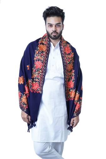 Men's Fine Wool Stole  Cashmilon Wool Blend  Embroidered   Soft and Warm Woven  Stole / Shawl / Scarf