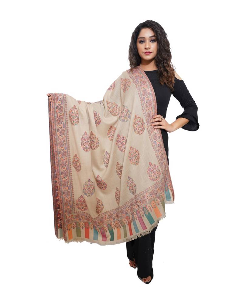 Women Fine Wool Carpet Kaani Kashmiri Shawl Pashmina Luxury Shawl / Stole / Wrap Mizash ( MM