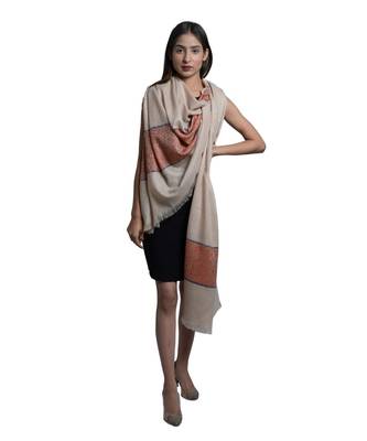 Fine Wool  Designer Contrast Palla  Self Embellished  Pashmina  Soft & Warm Shawl / Stole / Wrap 1