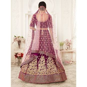 Purple thread embroidery velvet semi stitched lehenga 3