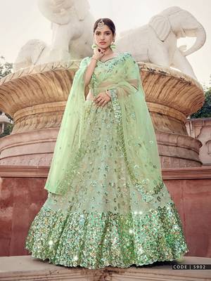 Light-green embroidered net semi stitched lehenga 1