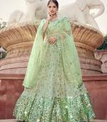 Light-green embroidered net semi stitched lehenga