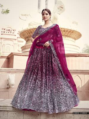 Wine embroidered net semi stitched lehenga 1