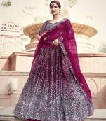 Wine embroidered net semi stitched lehenga